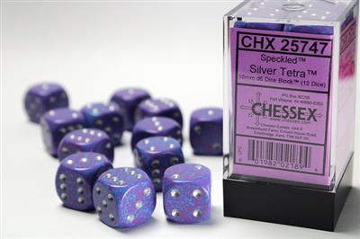 CHX25747 Speckled Silver Tetra 16mm d6 Dice Block (12 d6)
