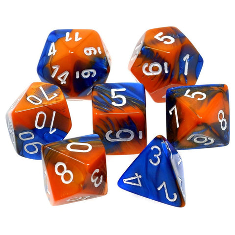 CHX26452 Gemini Blue-Orange with White Polyhedral 7-Die Set