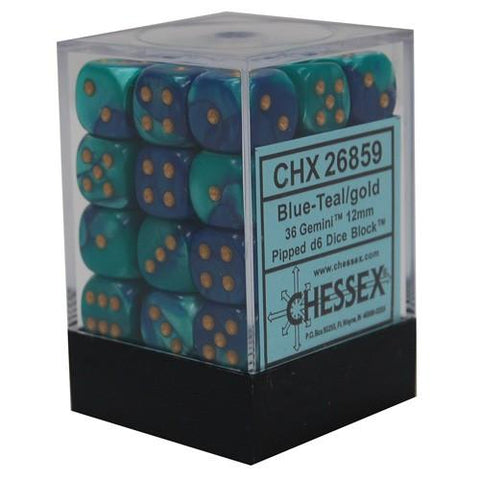 CHX26859 Gemini Blue/Teal with Gold 36 x 12mm D6 Set - Leisure Games