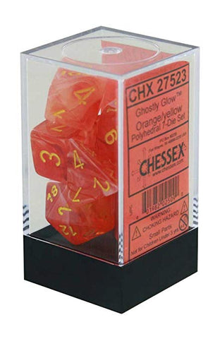 CHX27523 Ghostly Glow Orange/Yellow Polyhedral Dice set (7 dice)