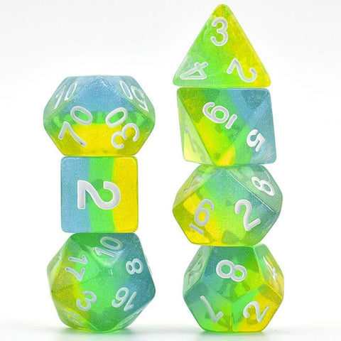 Blue Green & Yellow Shimmer layer RPG Dice Set