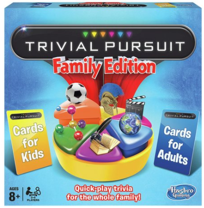  Hasbro Gaming Trivial Pursuit: Family Edition Board Game, Trivia  Games for Adults and Kids, 2+ Players, Easter Basket Stuffers or Gifts,  Ages 8+ ( Exclusive) : Toys & Games