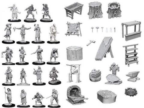 WZK73698: Townspeople and Accessories: D&D Deep Cuts Unpainted Miniatures