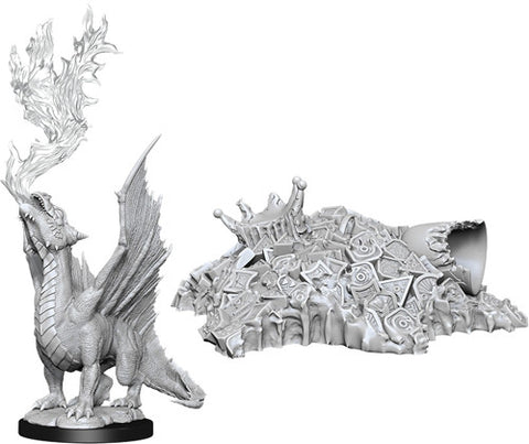 WZK90028: Gold Dragon Wyrmling & Treasure Pile: D&D Nolzur's Marvelous Unpainted Miniatures (W11)